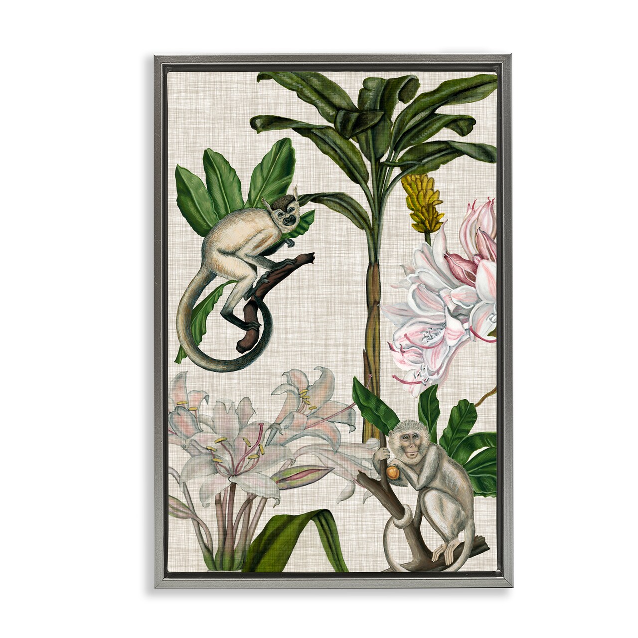 Stupell Industries Vintage Monkey & Plants Framed Floater Canvas Wall Art Design by Vision Studio
